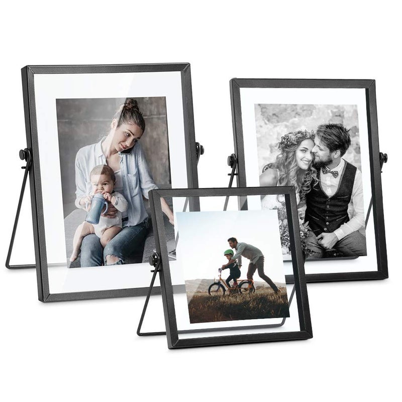 AceList ZONYEO Set of 3 Glass Picture Frame, Collection Simple Metal Floating Frame with Glass Cover Includes 4x4, 4x 6, 5x7 - Image 1